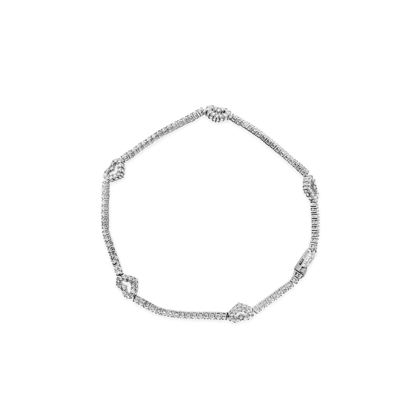 White Gold Diamond Heart-Station-Strand Bracelet