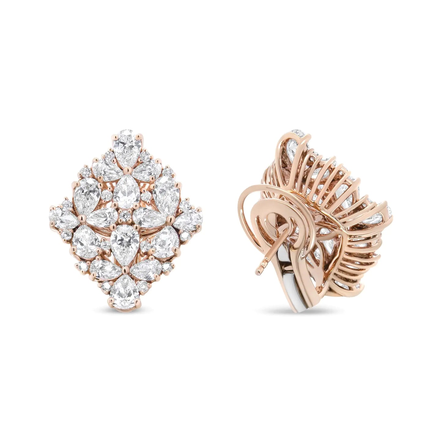 Rose Gold Pear-and-Round Diamond Floral-Cluster Earrings