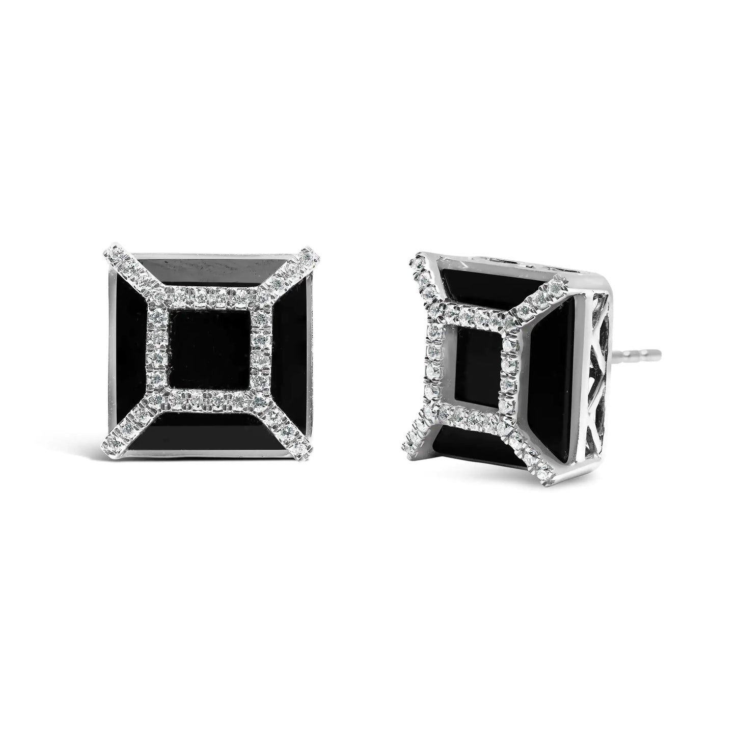 White Gold Diamond with Black Onyx Stud Earrings