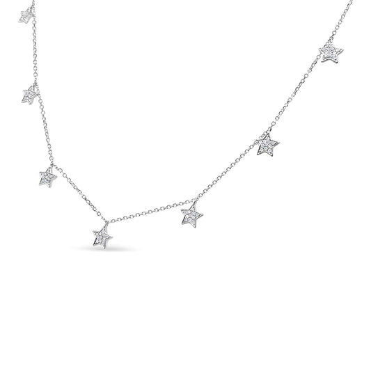 Silver Diamond Multi-Star Dangle-Droplet-Charm Pendant Necklace