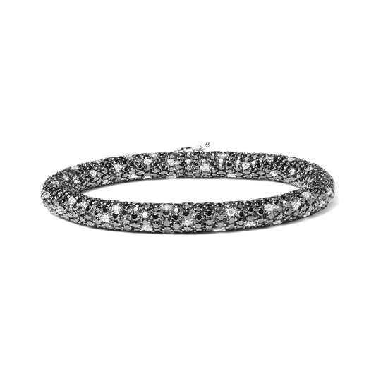 White Gold Black-and-White Pavé-Set Diamond Eternity Snakeskin-Style Tennis Bracelet