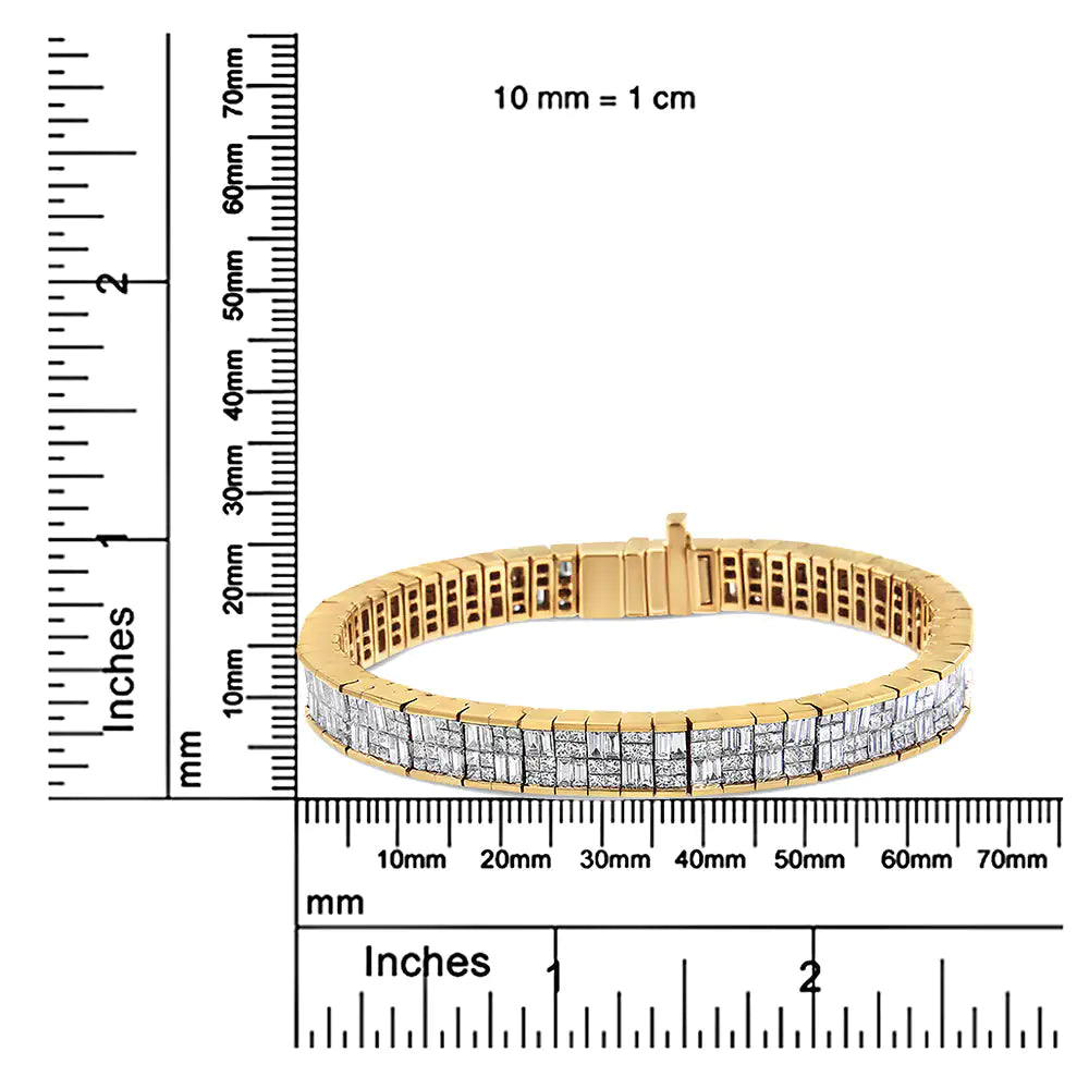 Yellow Gold Baguette-Cut and Princess-Cut Invisible-Set Diamond Eternity Bracelet