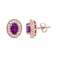 Rose Gold Garnet and Diamond Halo Stud Earrings