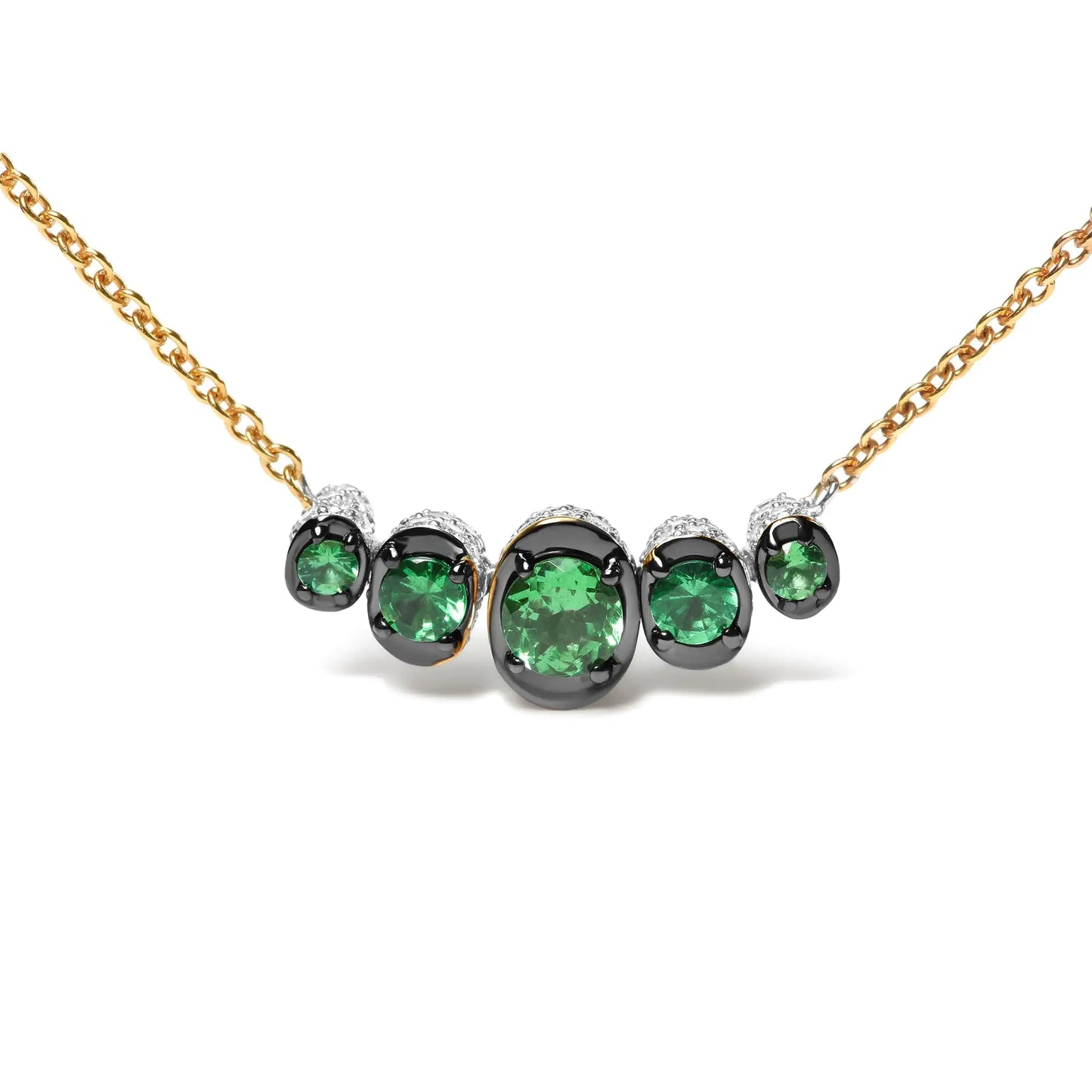 Rose Gold Diamonds and Graduated Green Tsavorite Curved-Bar Pendant Necklace