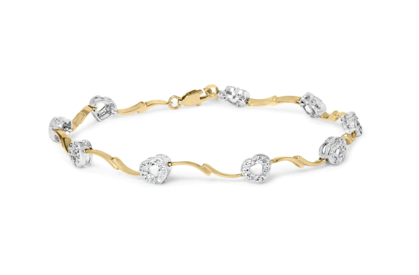 White-and-Yellow Gold Diamond Pavé-Set-Heart S-Link Bracelet