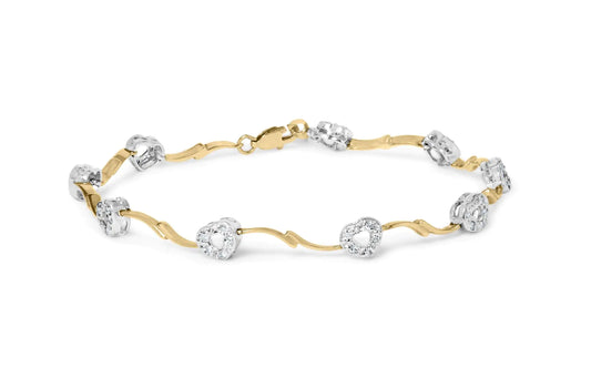 White-and-Yellow Gold Diamond Pavé-Set-Heart S-Link Bracelet