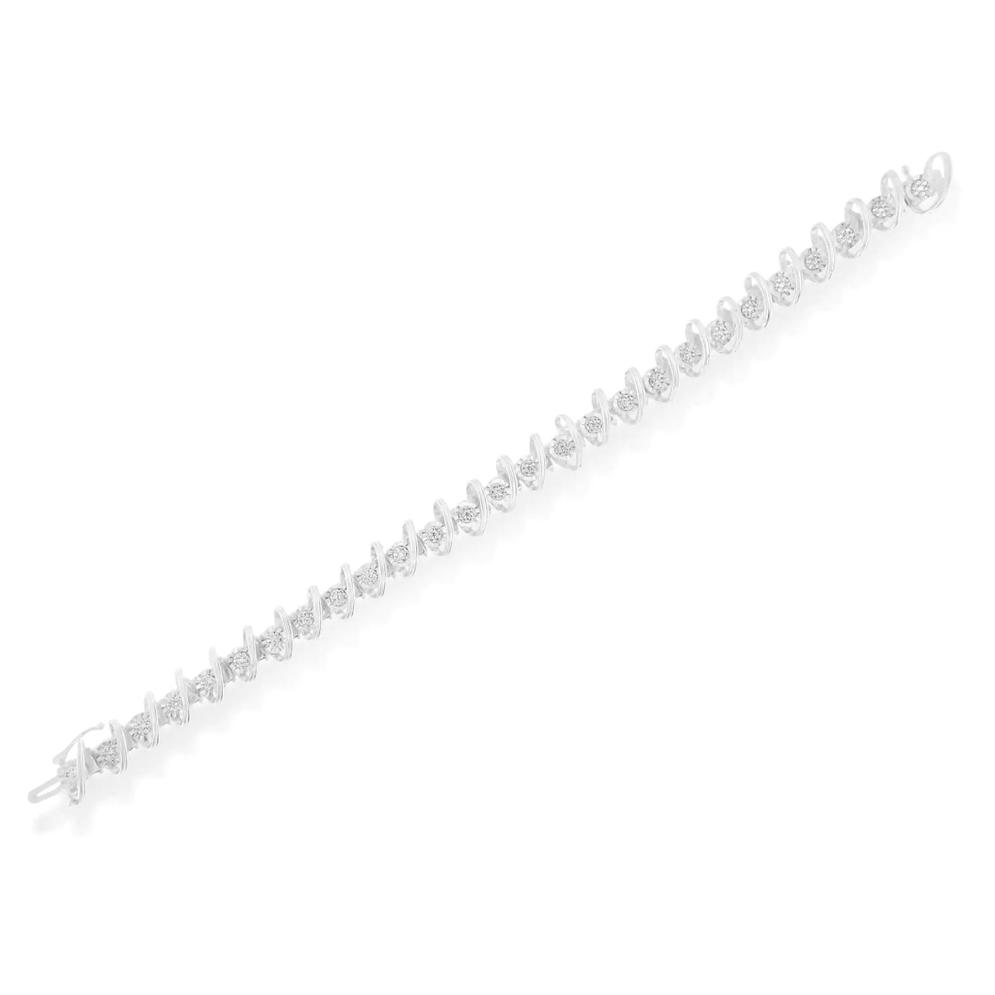 Silver Diamond Illusion-Plate-Link Bracelet