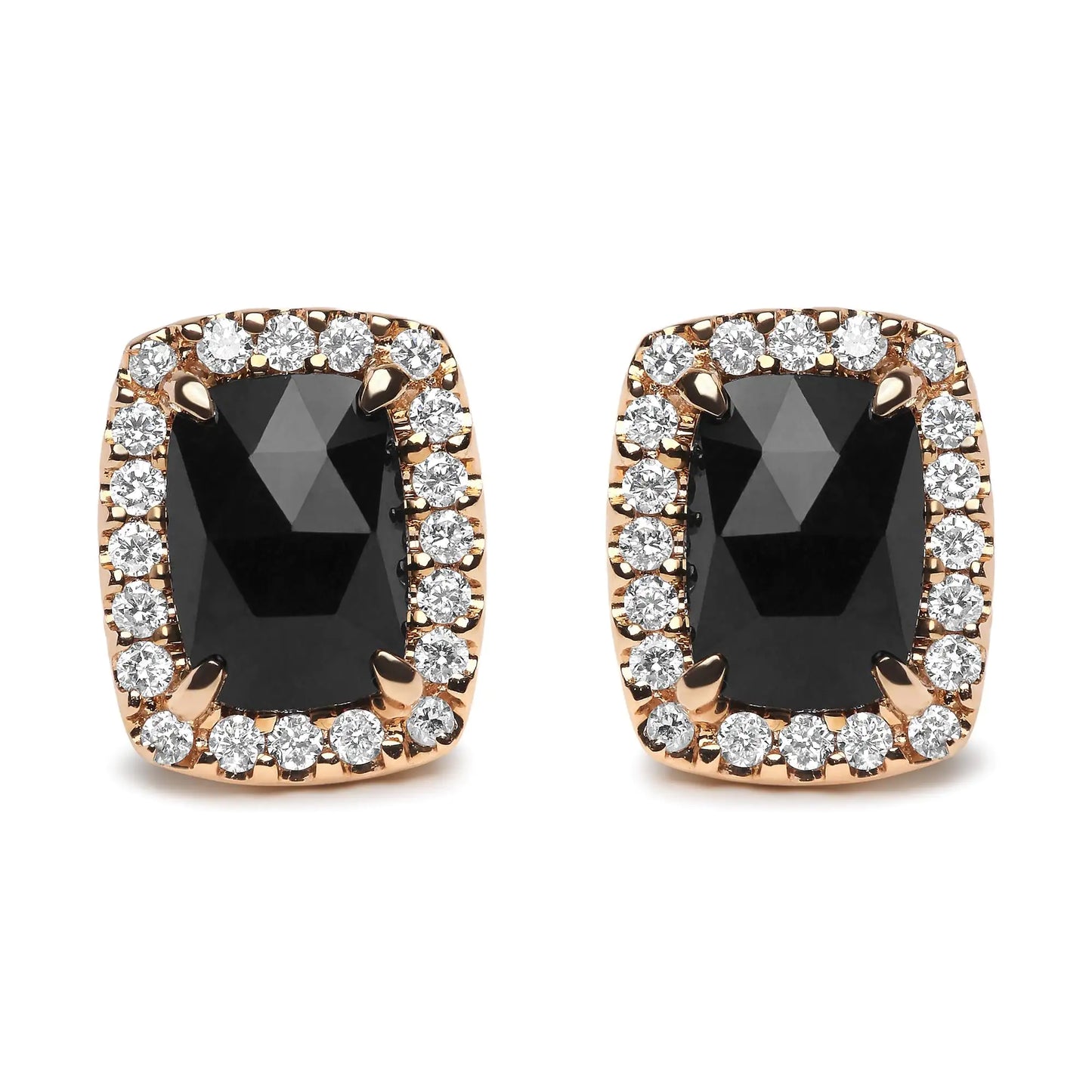 Rose-and-White Gold Diamond and Black Onyx Halo Stud Earrings