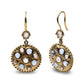 Yellow Gold Diamond and Blue Sapphire Cluster-Medallion Dangle Earrings