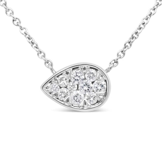 White Gold Round Diamond Composite Teardrop-Shape Pendant Necklace