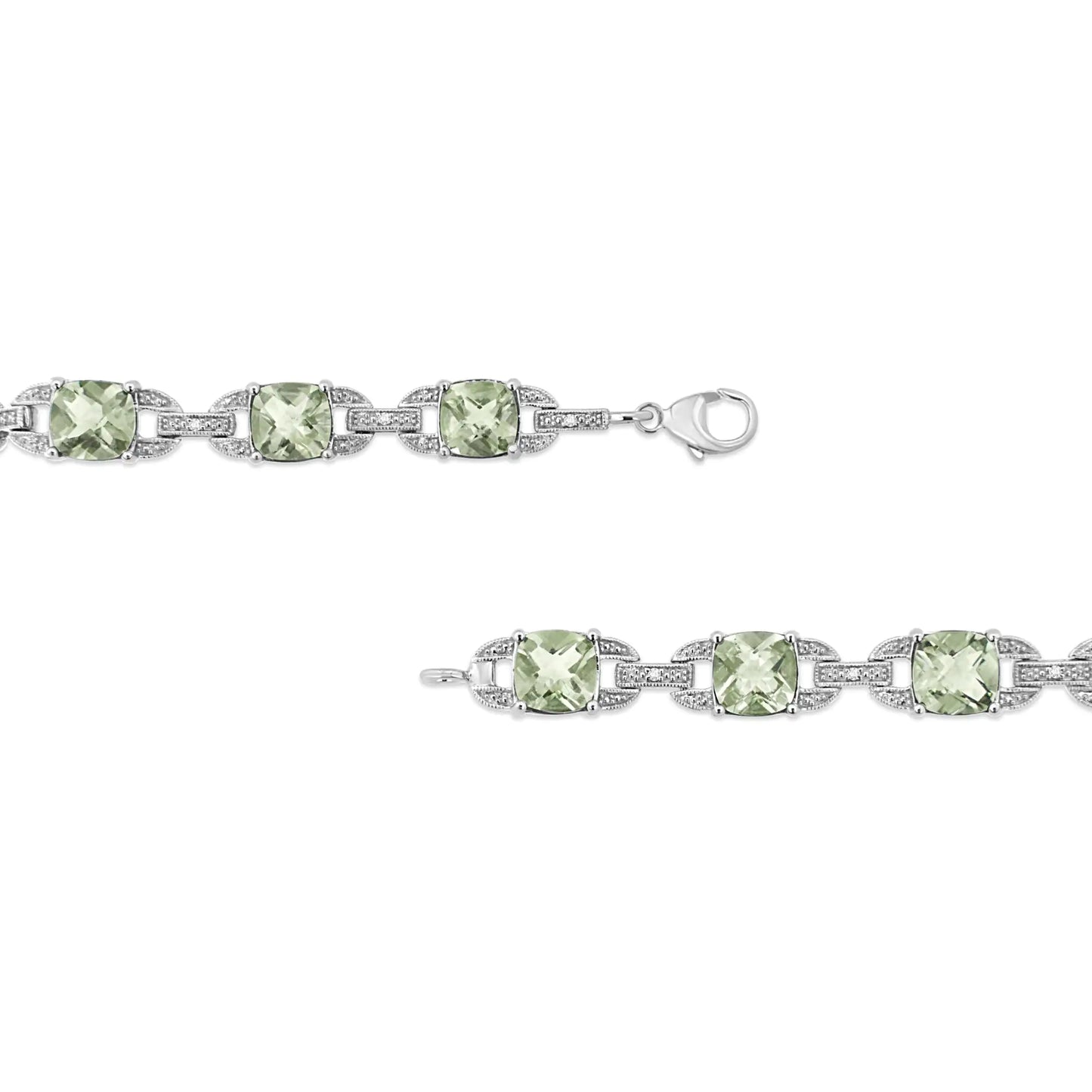 Silver Green Amethyst and Diamond Fashion Tennis Bracelet