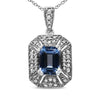 Silver Blue Topaz and Diamond Accent Art-Deco-Style Pendant Necklace