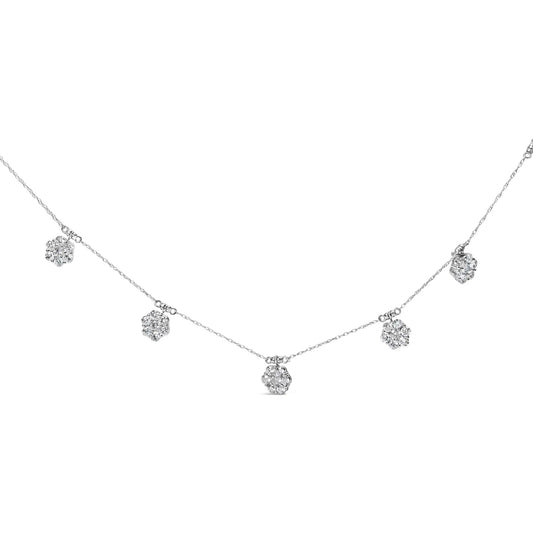 White Gold Round-Cut Diamond Seven-Stone Cluster Station Necklace