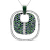 Silver Green Enamel Pendant with Diamond, Sapphire, and Tsavorite Openwork Statement Pendant Necklace