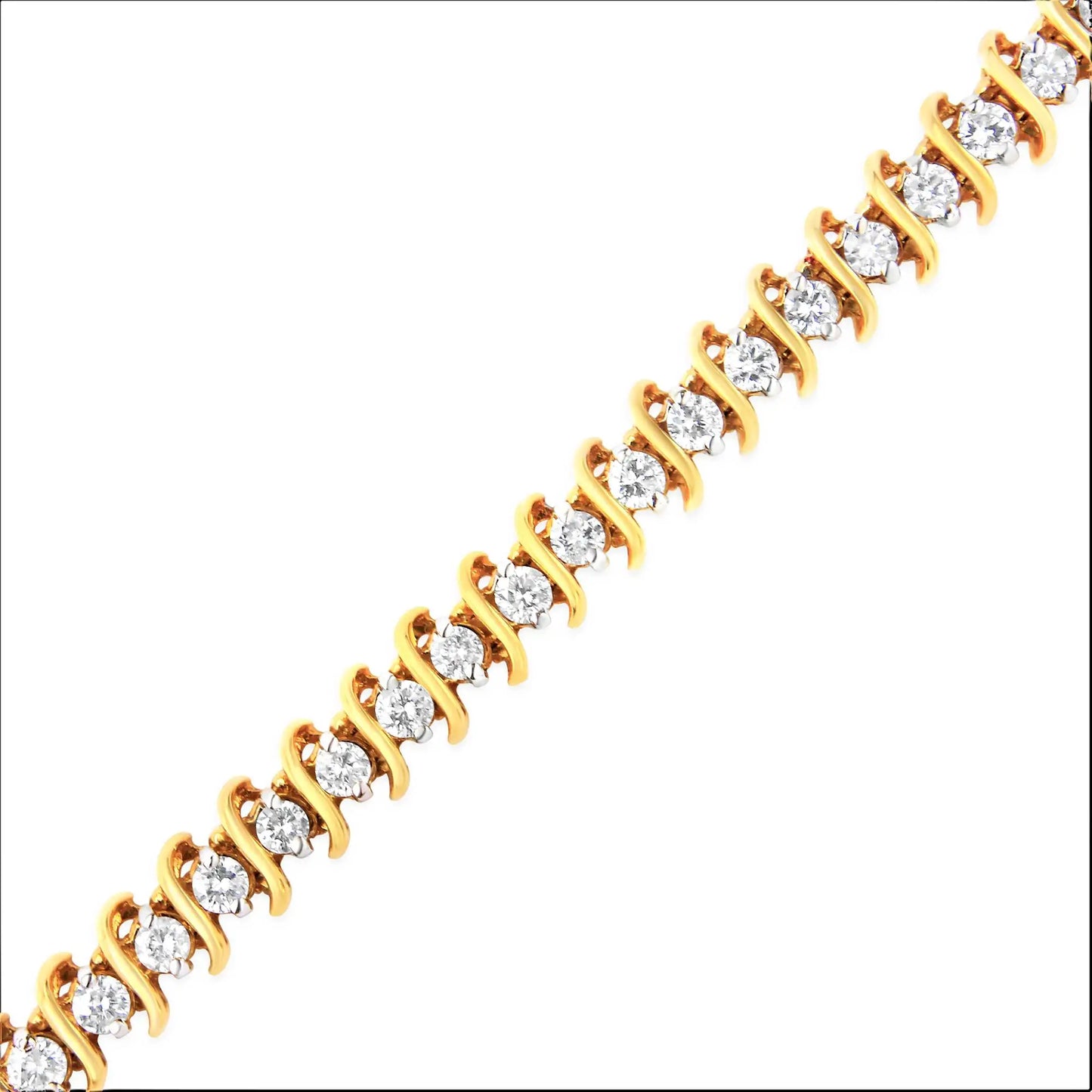 Yellow Gold S-Link Wrapped Round Brilliant-Cut Diamond Tennis Bracelet