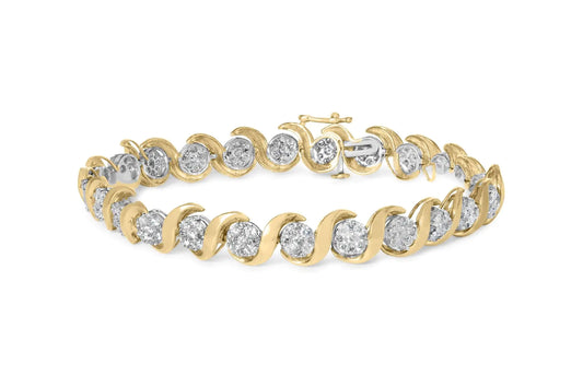 Yellow Gold Round-Cut Diamond Floral-Link Bracelet