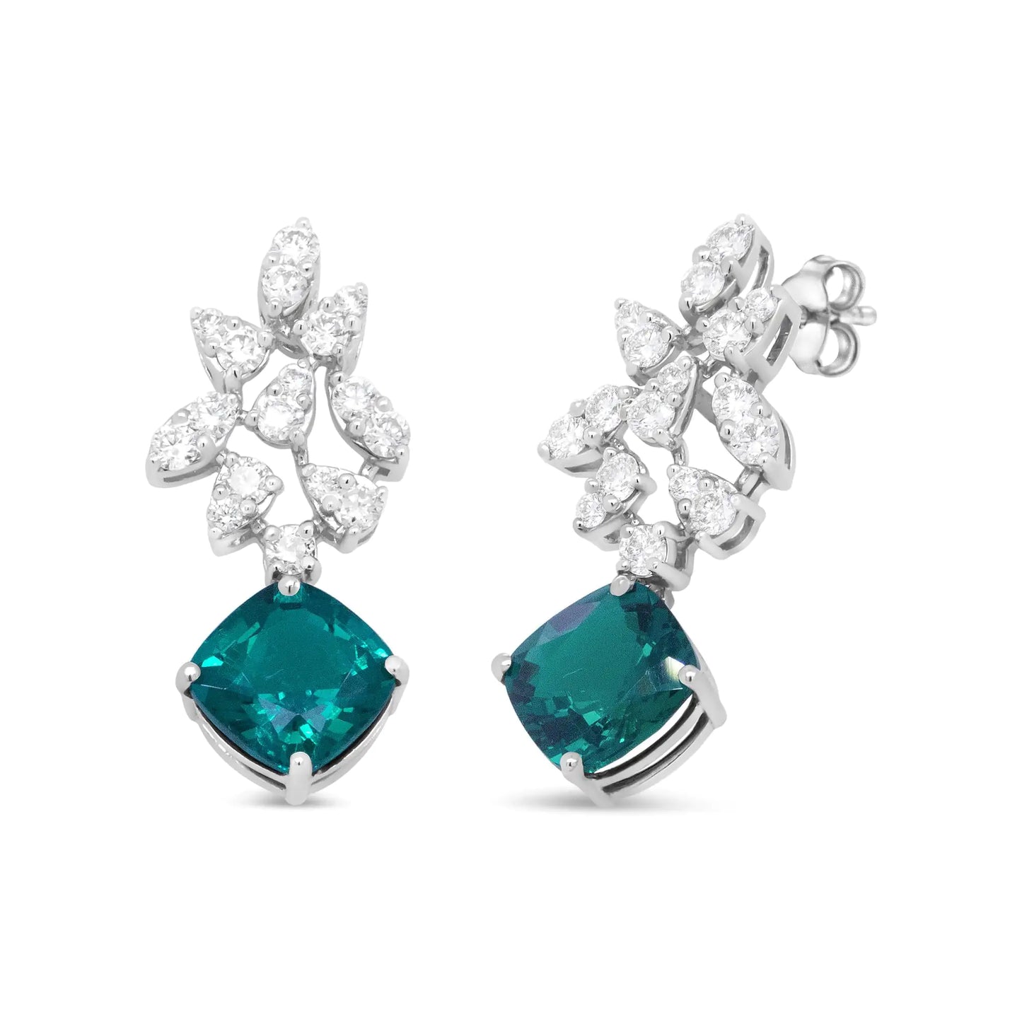 White Gold Diamond and Green Emerald Drop Earrings