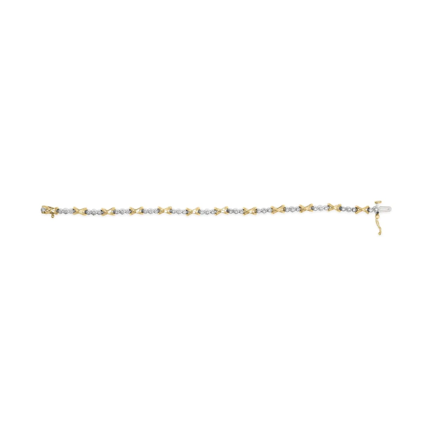 White-and-Yellow Gold Alternating Diamond Three-Stone-and-X-Link Bracelet