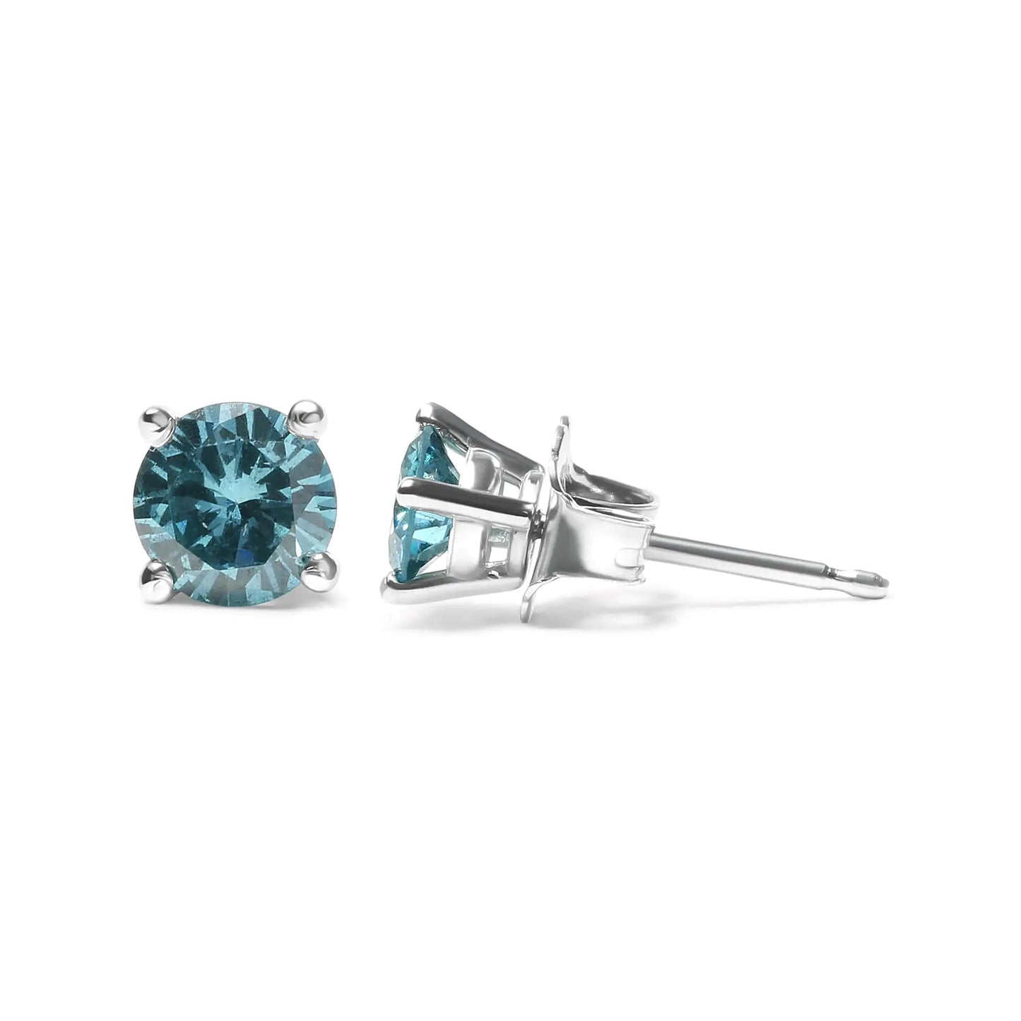 White Gold Aqua-Blue Diamond Classic Stud Earrings