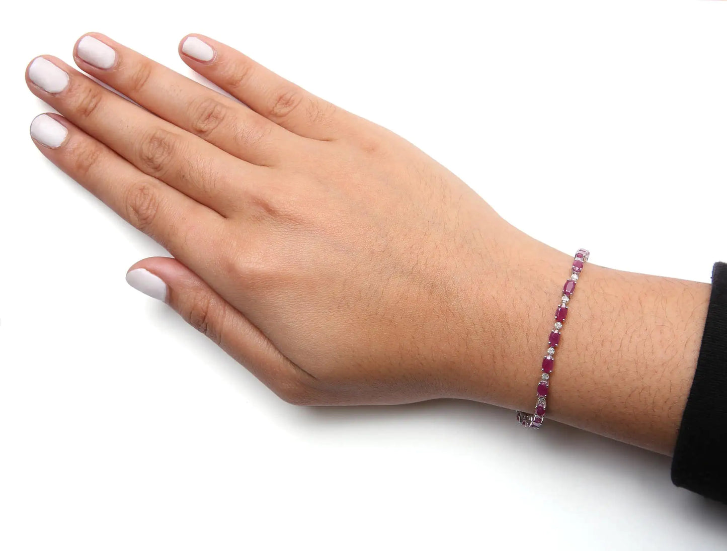 Silver Ruby and Diamond Link Bracelet