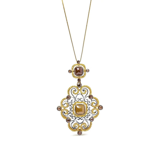 White-and-Yellow Gold Diamond Antique-Style Pendant Necklace