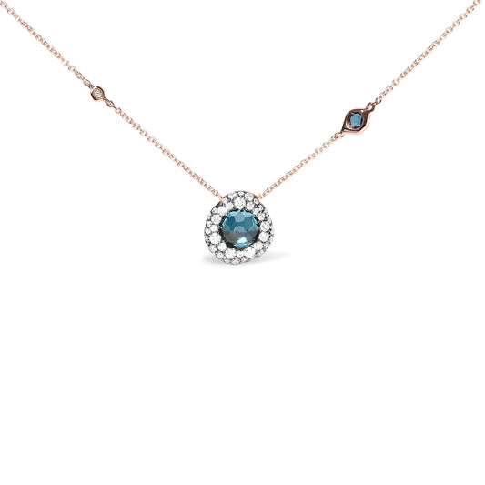 Rose Gold Diamond and London Blue Topaz Cluster Station Necklace