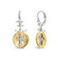 Yellow Gold Vermeil Silver Diamond Hammered Finished Medallion-on-Cross Drop-and-Dangle Earrings