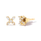 Yellow Gold Round-and-Baguette Diamond Criss-Cross X-Stud Earrings