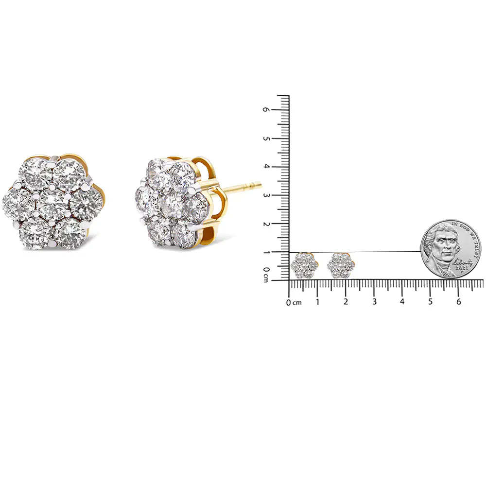 Yellow Gold Diamond Floral-Cluster Stud Earrings