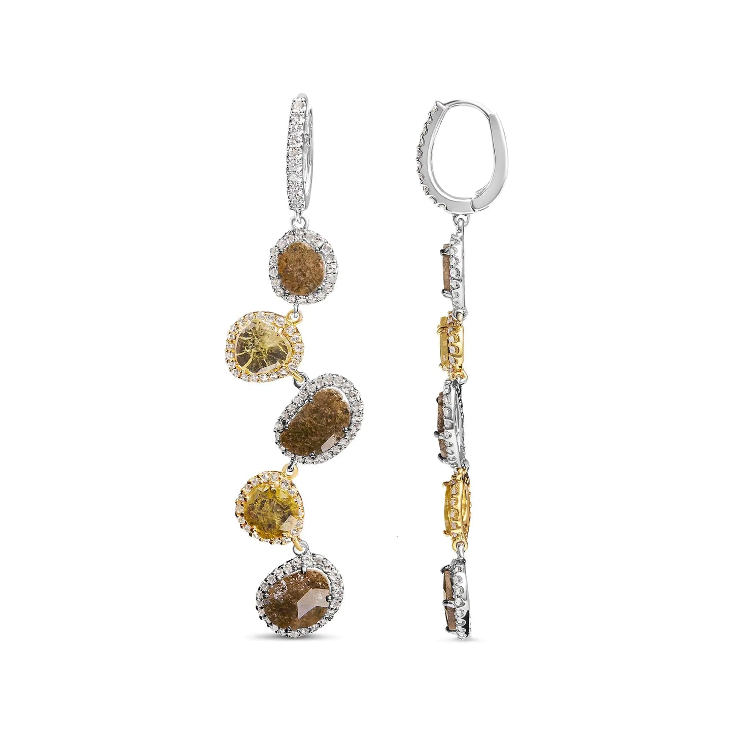 White Gold Brown-and-Yellow Diamond Link Drop-and-Dangle Earrings