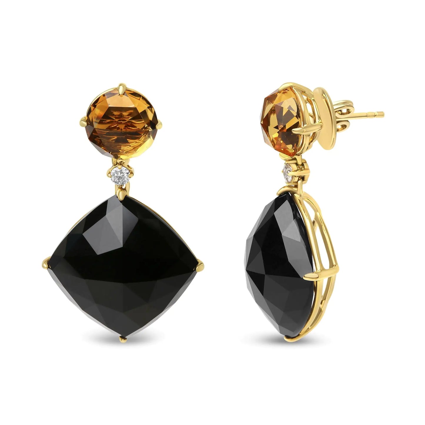 Yellow Gold Diamond with Citrine and Black Onyx Dangle Earrings