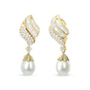 Yellow Gold Baguette-and-Round Diamond South-Sea Pearl Drop Dangle Earrings