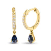 Yellow Gold Pear-Shaped Blue Sapphire and Diamond Drop-and-Dangle Huggy-Hoop Earrings