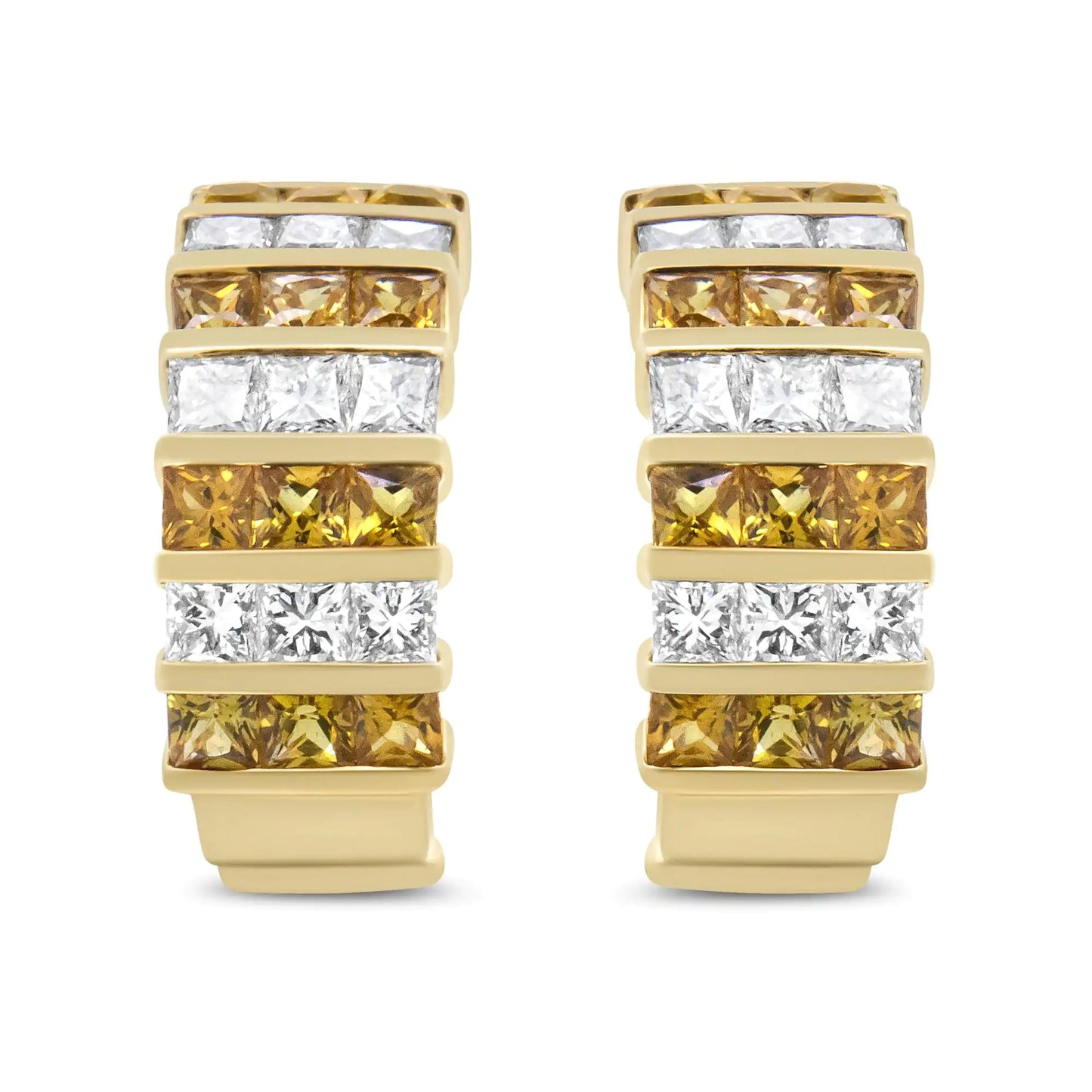 Yellow Gold Diamond and Sapphire Huggie Hoop Earrings