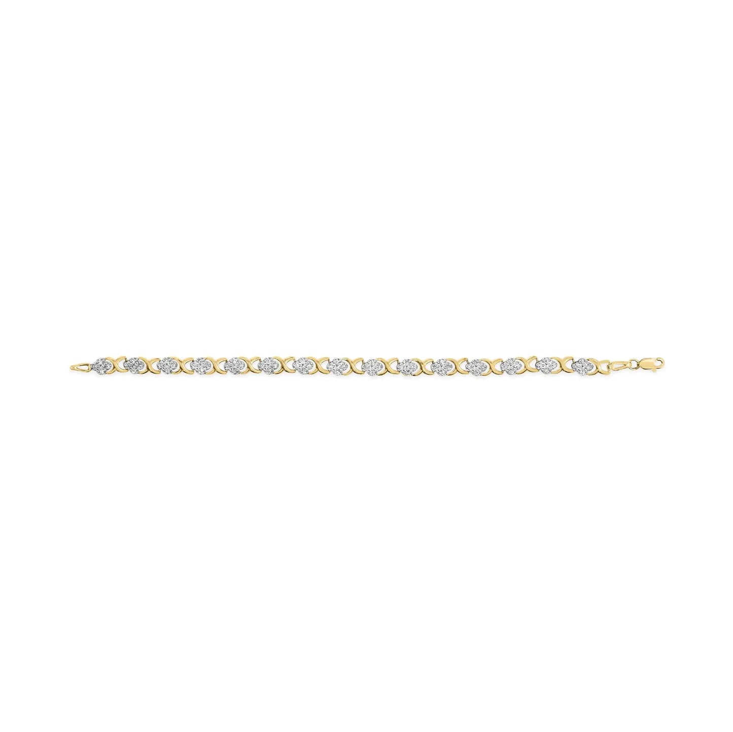 Yellow Gold Diamond Five-Stone Floral Cluster and X-Link Bracelet