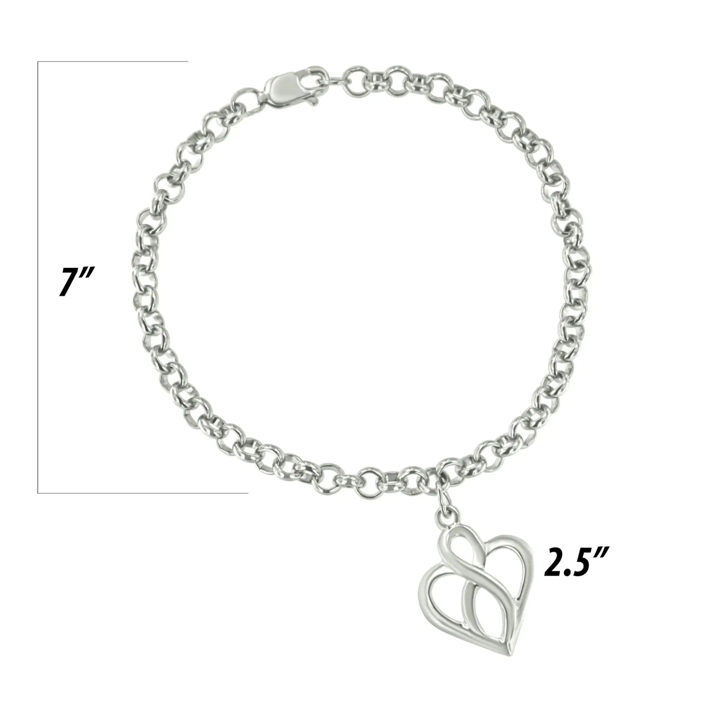 Silver Open Heart with Center Vertical Infinity Chain Charm Bracelet