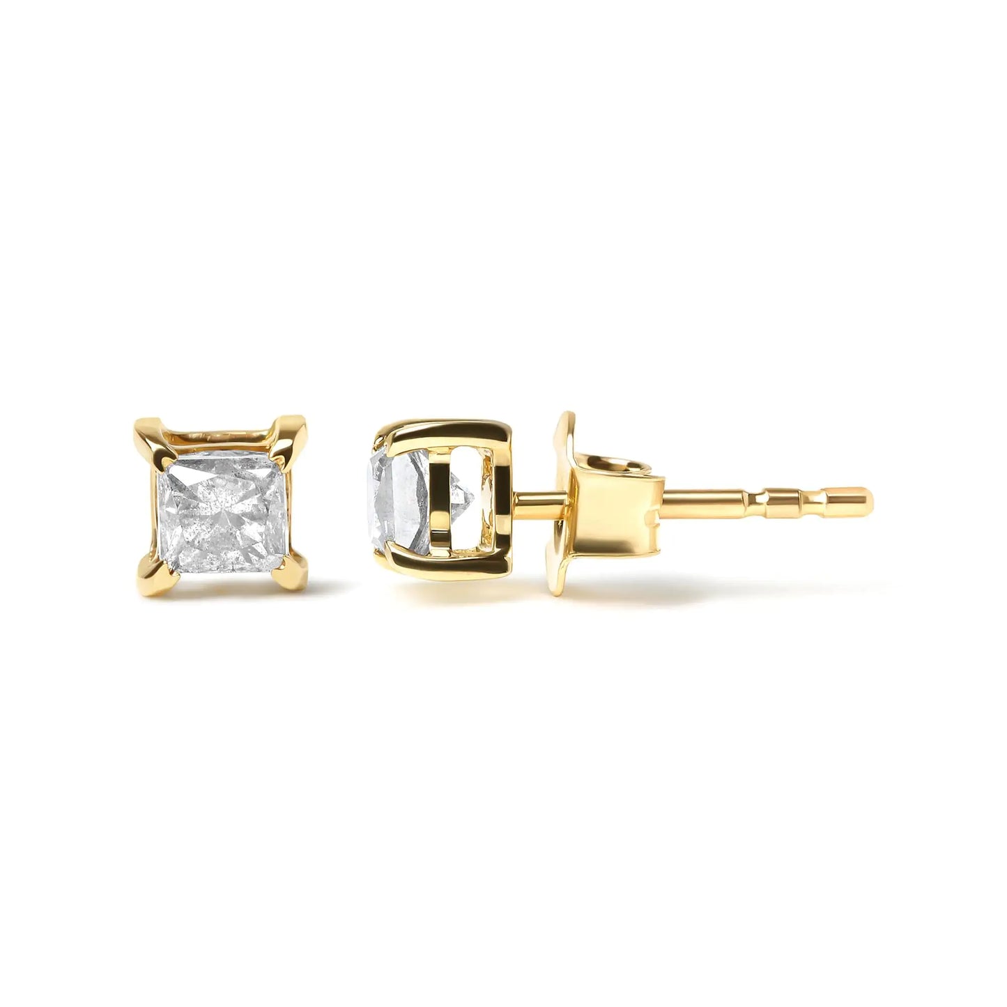 Yellow Gold Princess-Cut Diamond Four-Prong Solitaire Stud Earrings