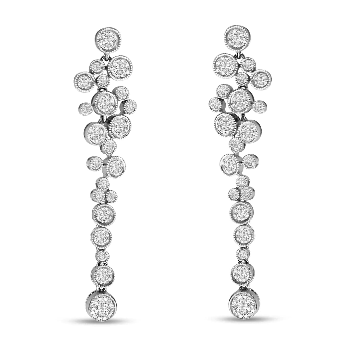 White Gold Round-Cut Diamond Waterfall Drop-Dangle Stud Earrings