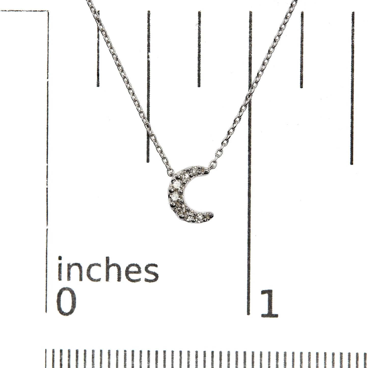 White Gold Diamond-Accented Crescent-Moon-Shaped Pendant Necklace