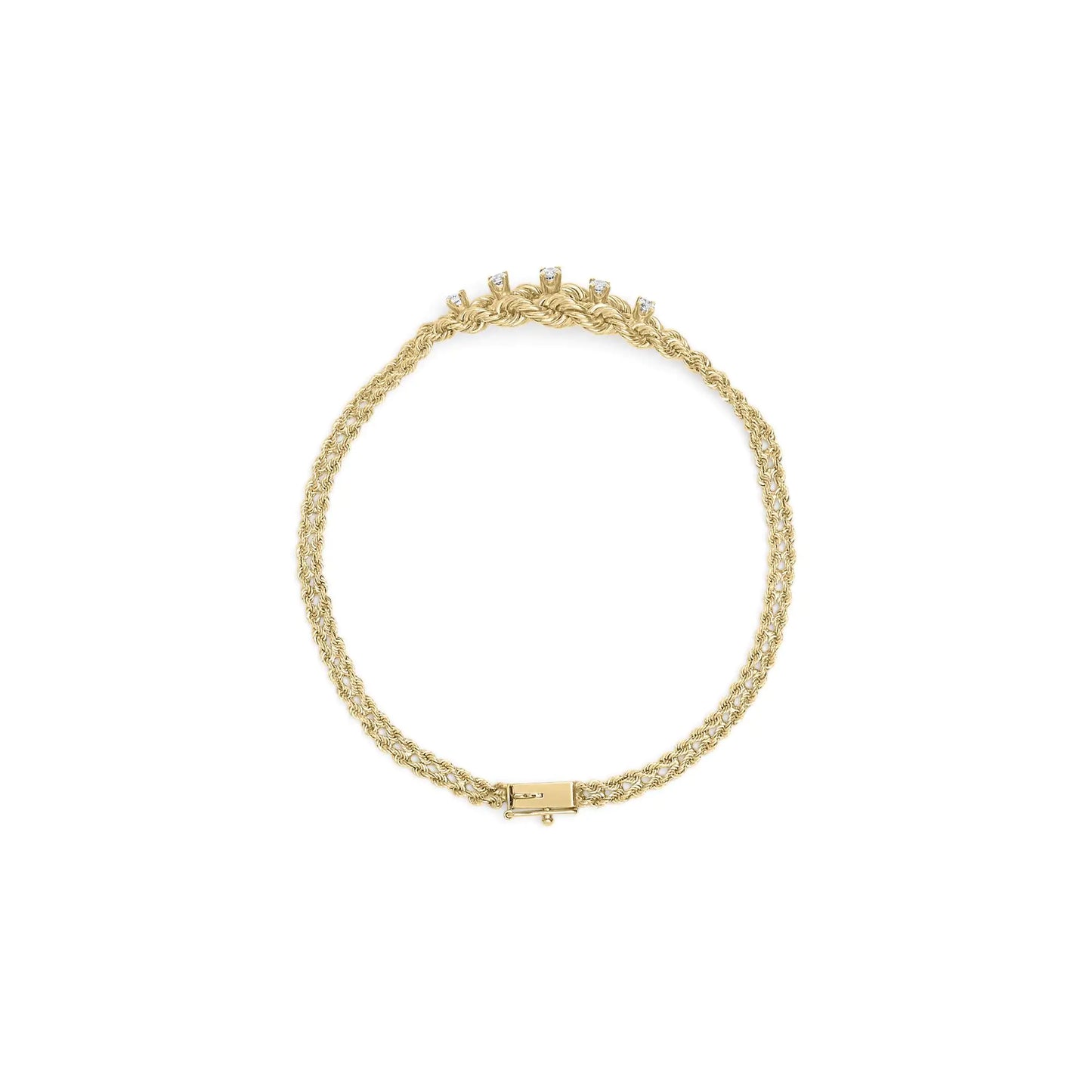 Yellow Gold Round-Cut Diamond Basket-Weave Rope-Chain-Style Bracelet