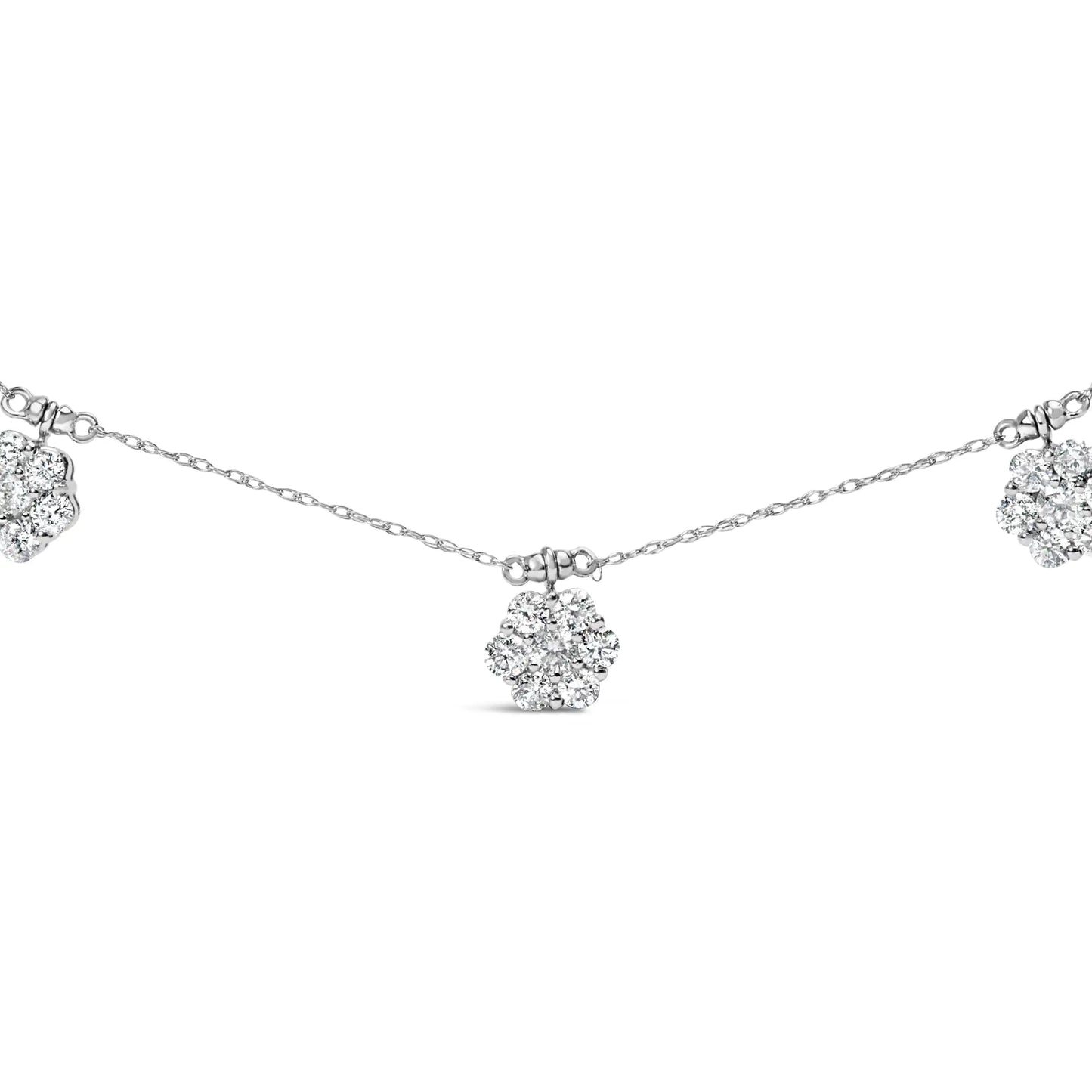 White Gold Round-Cut Diamond Seven-Stone Cluster Station Necklace