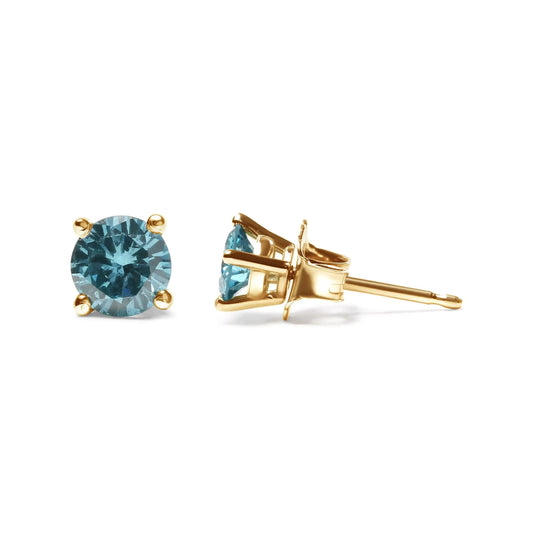 White Gold Aqua-Blue Diamond Classic Stud Earrings