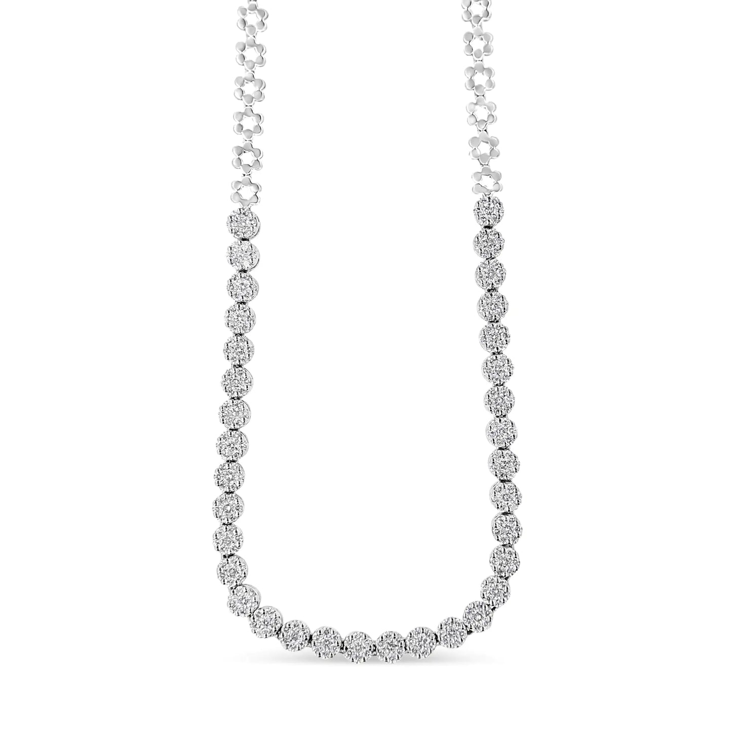 Pavé-Set Round-Cut Diamond Cluster Graduating Riviera Statement Necklace