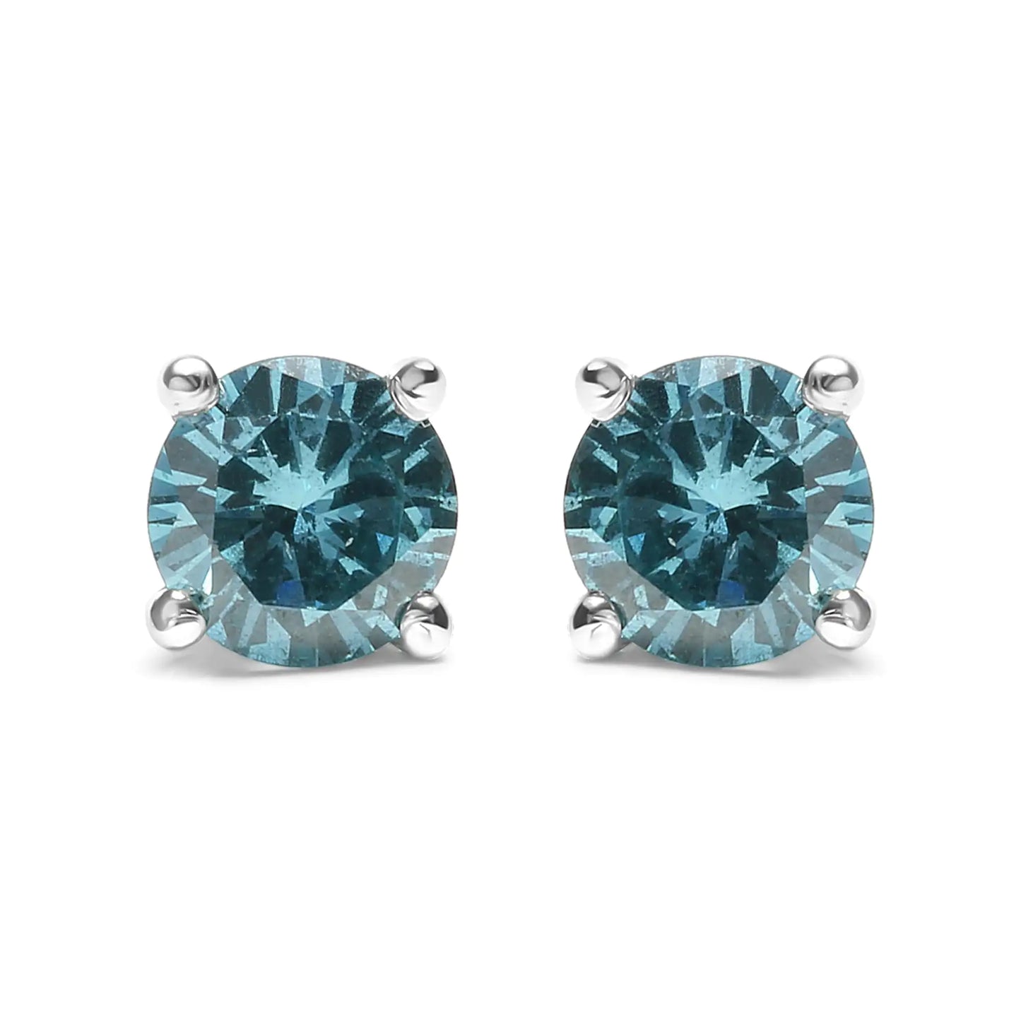 White Gold Aqua-Blue Diamond Classic Stud Earrings