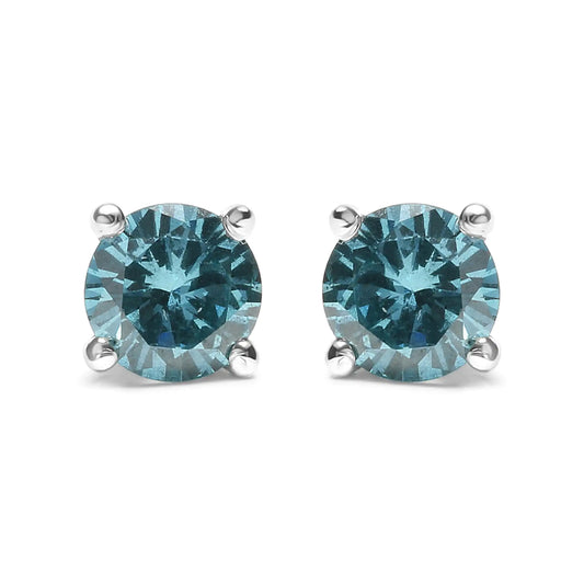 White Gold Aqua-Blue Diamond Classic Stud Earrings