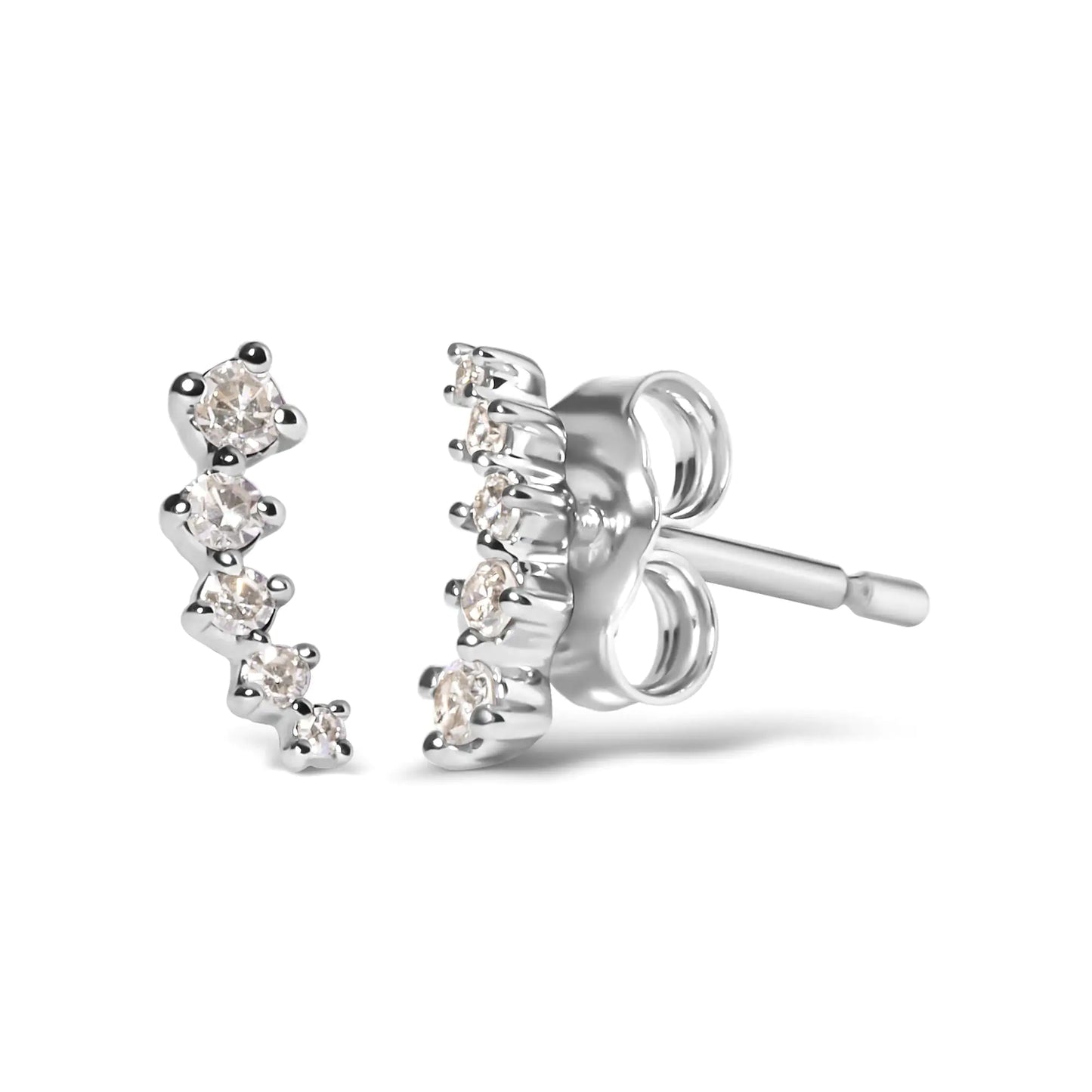 White Gold Diamond Journey-Style Climber Stud Earrings