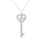 Silver Round-Cut Diamond Double-Heart and Key Pendant Necklace