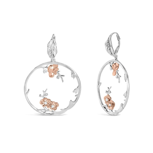 Rose-Gold Plated Silver Diamond Floral Hoop Earrings