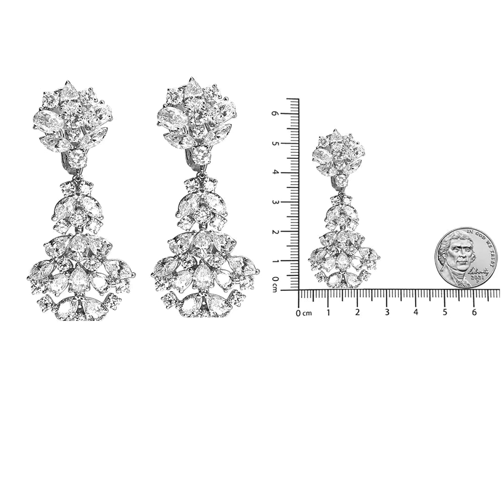 White Gold Diamond-Cluster Drop-Dangle Clip-On Earrings