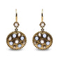 Yellow Gold Diamond and Blue Sapphire Cluster-Medallion Dangle Earrings